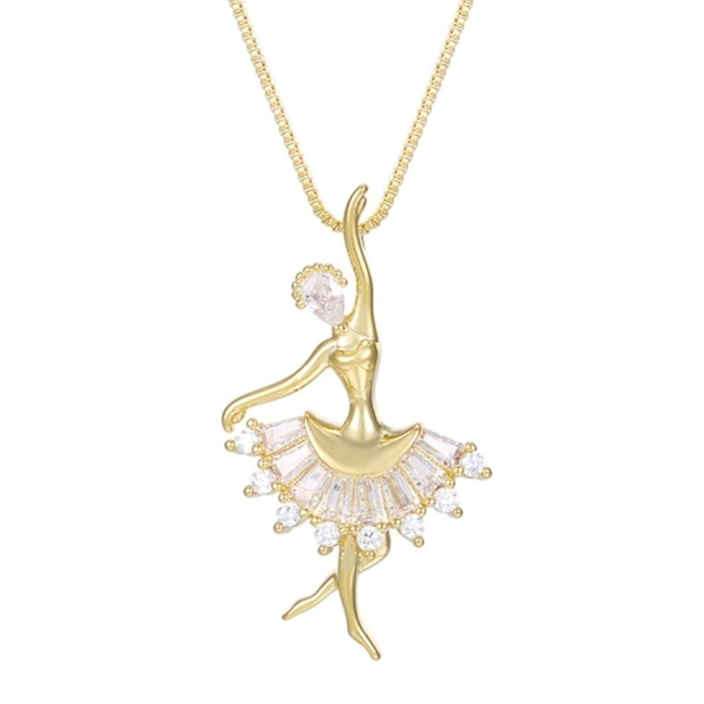 Goldtone Cubic Zirconia Ballerina Pendant Necklace